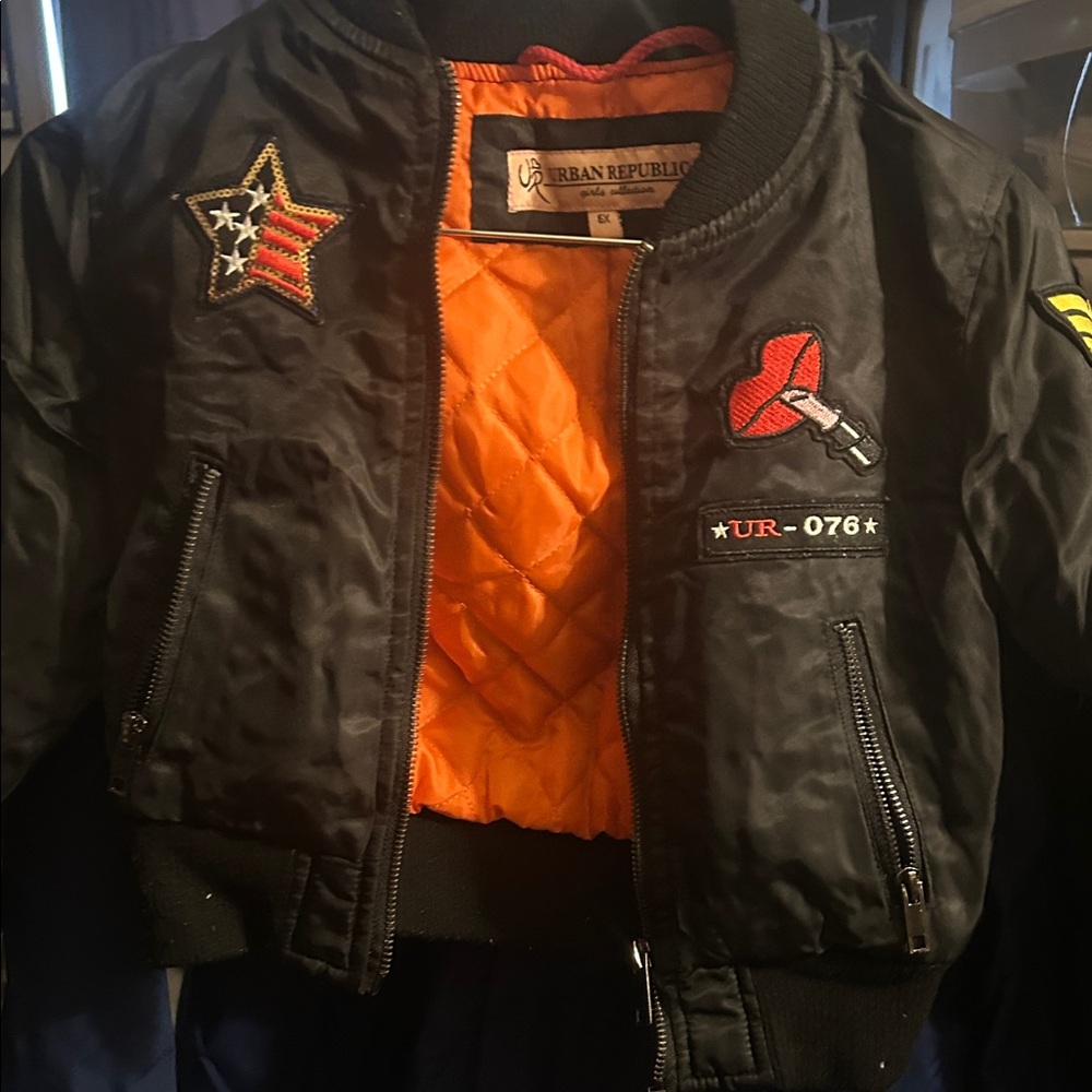 Urban Republic Kids Black Puffer Jacket with Orange Lining